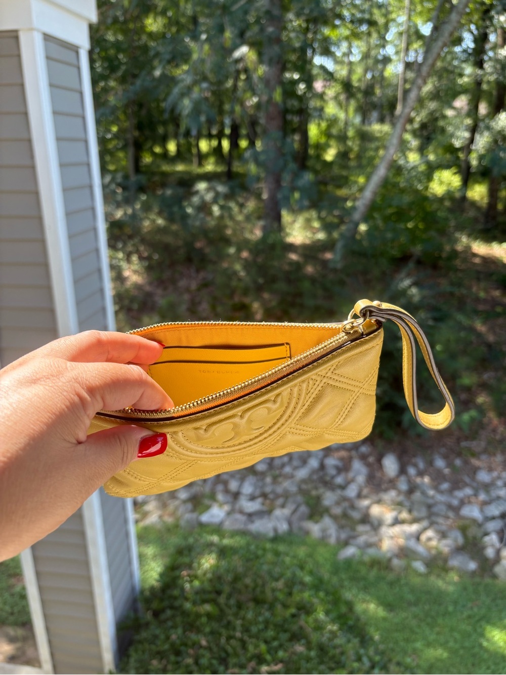 Tory Burch Quilted Wristlet Clutch in Mustard Yellow - Picture 4 of 8